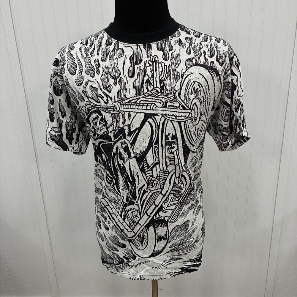 Teddy Fresh x Marvel Ghost Rider T-Shirt Men's Large Black White All Over Print